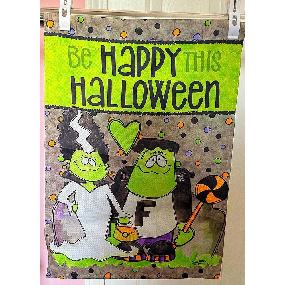 Tara Reed Be Happy This Halloween Frankenstein Flag. 12.5